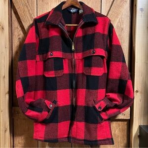 🦬Vintage 1950s/60s Woolrich Utility Field Hunting Jacket Black/Red Wool Check